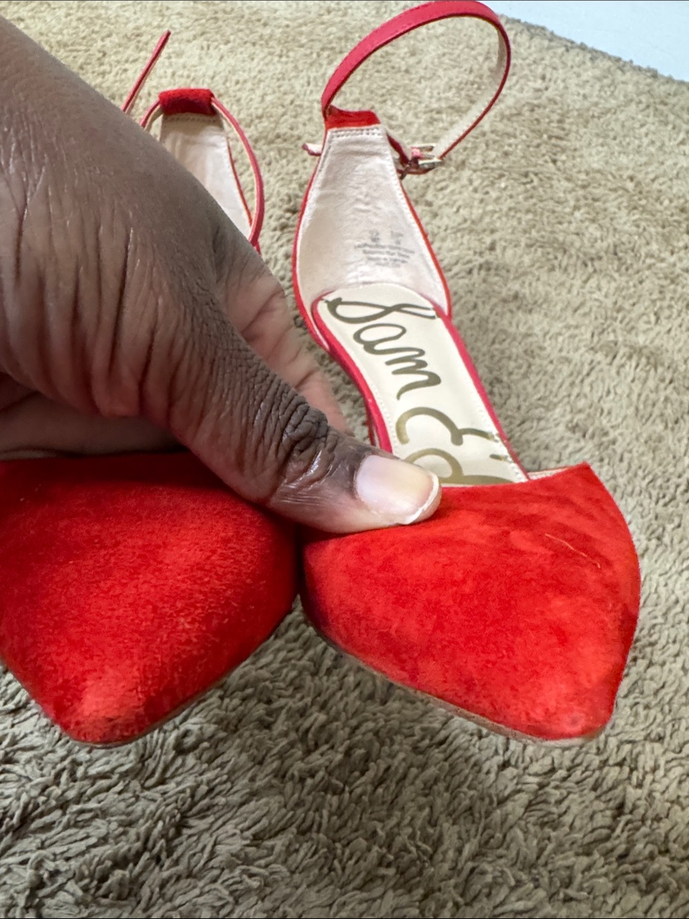 Sam Edelman Harlow Red Suede Pointed-Toe Ankle-Strap Heels size 8 Party Events - Picture 7 of 9